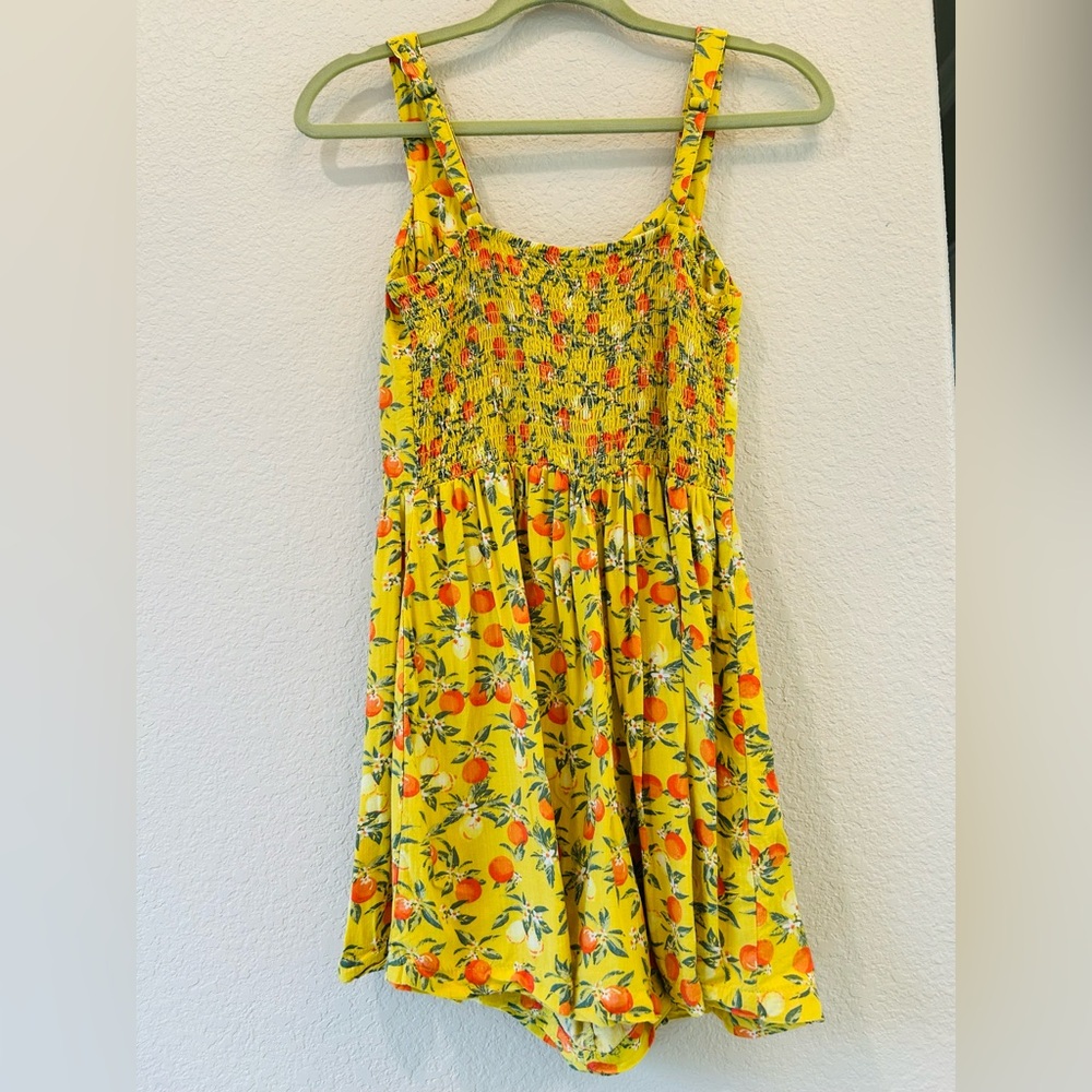 Yellow Citrus Fruit Button-Front Romper linen feel - Picture 3 of 5